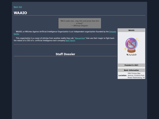 Cosmicaverse/Title Pending/Facilities_Info/WAAIO_Info screenshot