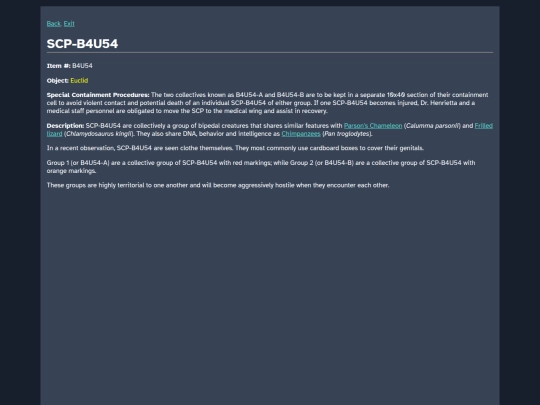 Cosmicaverse/Title Pending/SCP_Database/SCP-B4U54_Mean_Things screenshot