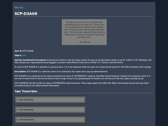 Cosmicaverse/Title Pending/SCP_Database/SCP-D3A60_Take_a_Bite screenshot