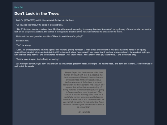 Cosmicaverse/Title Pending/Tales_Database/Dont_Look_in_the_Trees screenshot