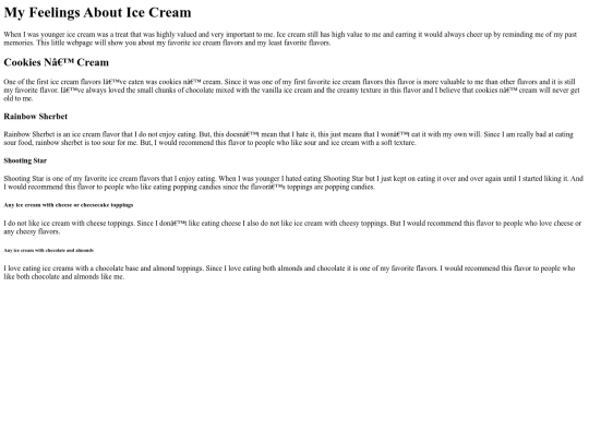 ice cream webpage screenshot
