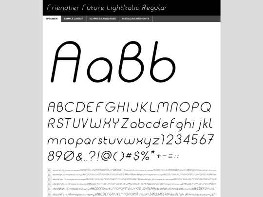 fonts/friendlierFuture/friendlierfuture-lightitalic-demo screenshot