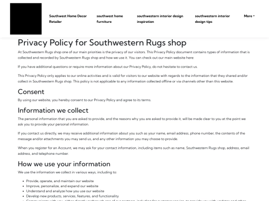 southwest-home-decor-retailer/privacy-policy screenshot