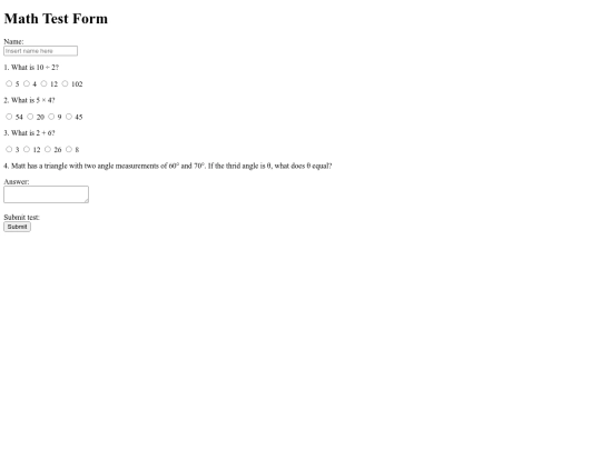 mathtestform screenshot