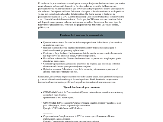 hardware de procesamiento screenshot