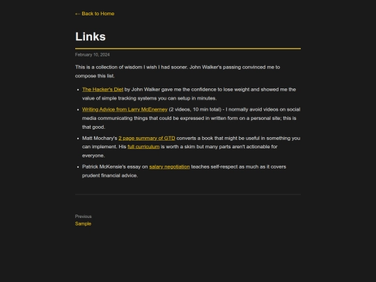 links screenshot