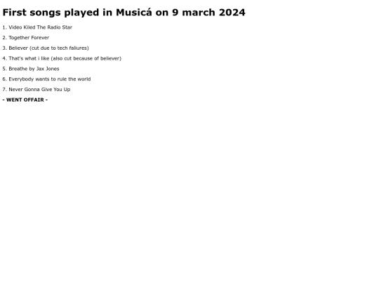 FirstSongsplayedonMusica screenshot