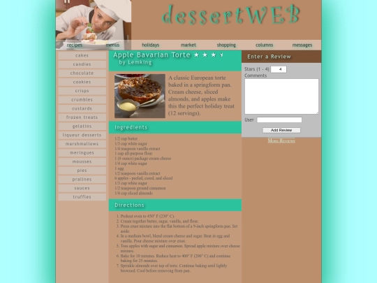 Historic Documents Online/dessertWeb/torte screenshot