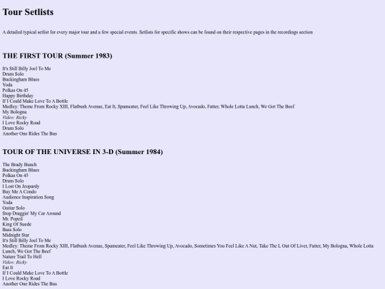 setlists screenshot