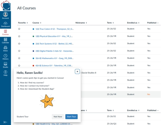 courses screenshot