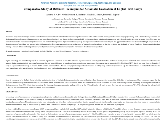 PDF/Journals on AWE/Comparative Study of Different Techniques for Automatic Evaluation of English Text Essays screenshot