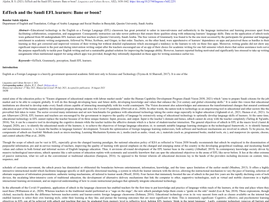 PDF/Journals on AWE/EdTech and the Saudi EFL learners Bane or boon screenshot