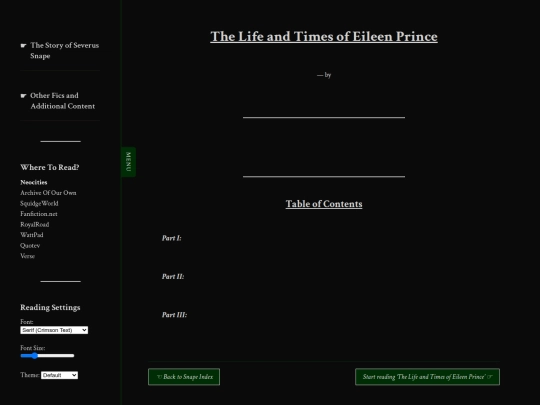 snape/prequel/eileen-prince screenshot