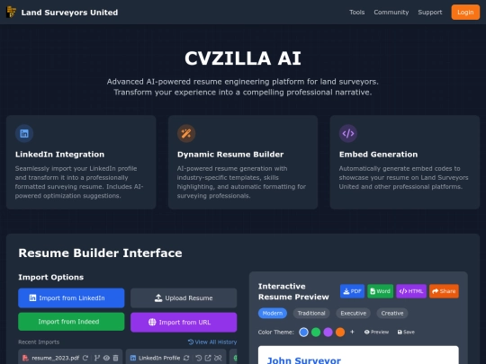 ai/showcase/cvzilla screenshot