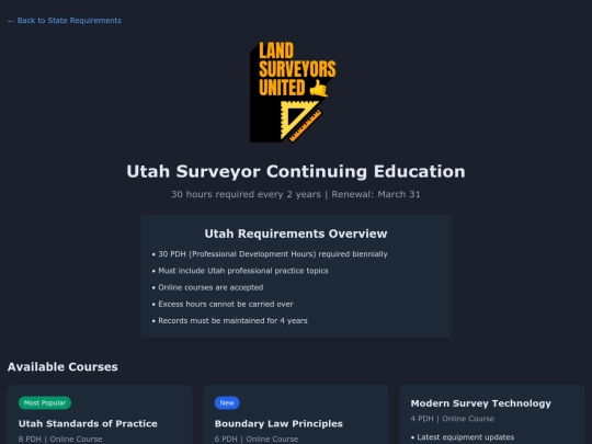 app/ce/overviews/utah-courses screenshot