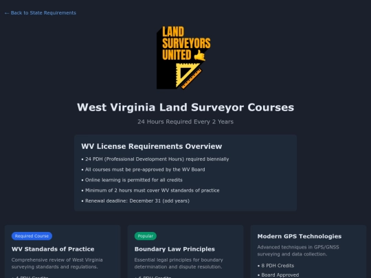 app/ce/overviews/westvirginia-courses screenshot
