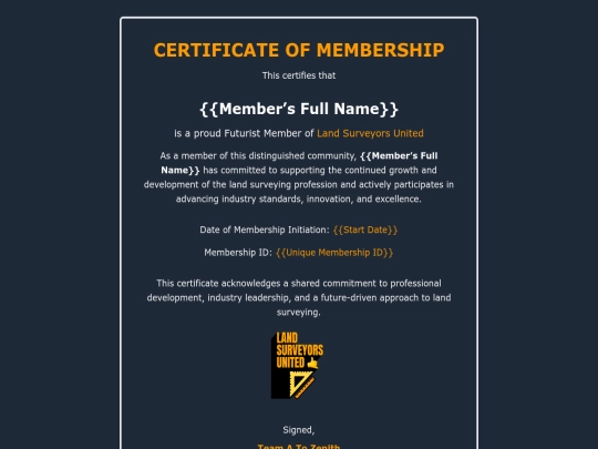 correspondence/futuristonboarding/membershipcertificate screenshot