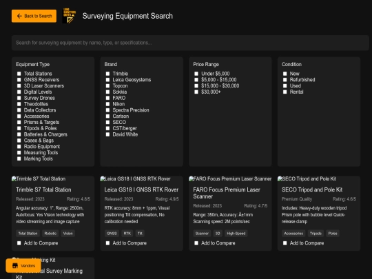 surveyors/equipmentsearch screenshot