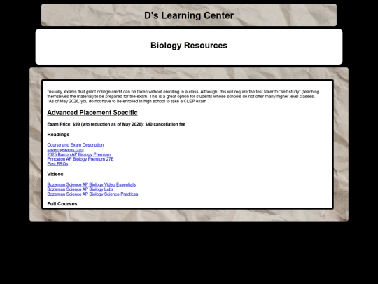 Learning Center Pages/Biology screenshot