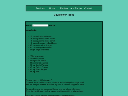 mexican recipes/cauliflower tacos screenshot