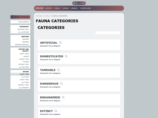 PLANTILLA/world-expanded/fauna-categories screenshot