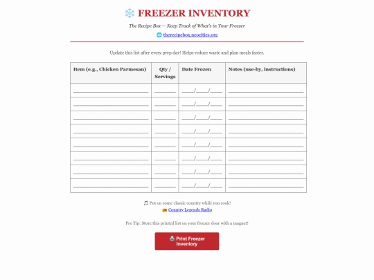 freezer-inventory screenshot