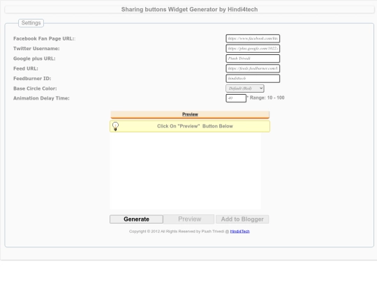 Sharing buttons Widget Generator screenshot