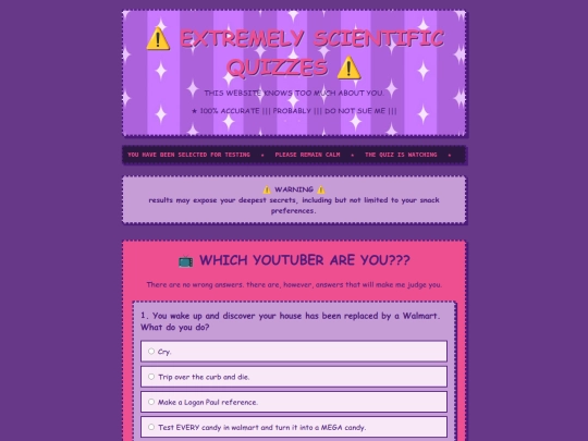 main/quizzes screenshot