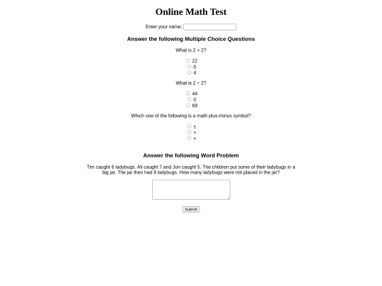 U.2 Math Test/Math Test Form screenshot