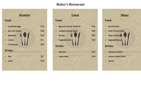 U.3 Restaurant menu /Menu screenshot