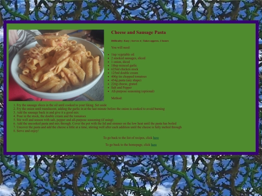 Recipes/Cheese and Sausage Pasta screenshot