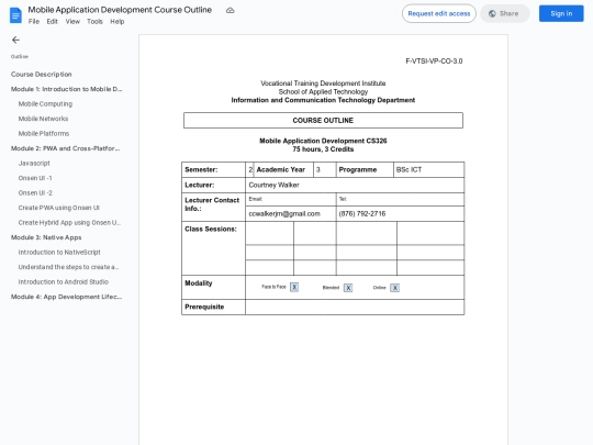 courseoutline screenshot