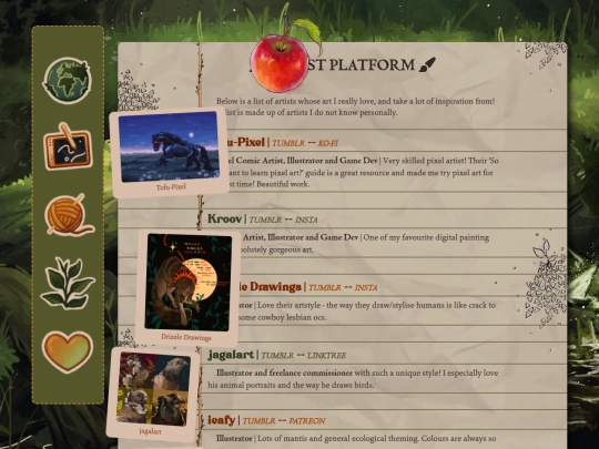 bulletin/artistlinks screenshot