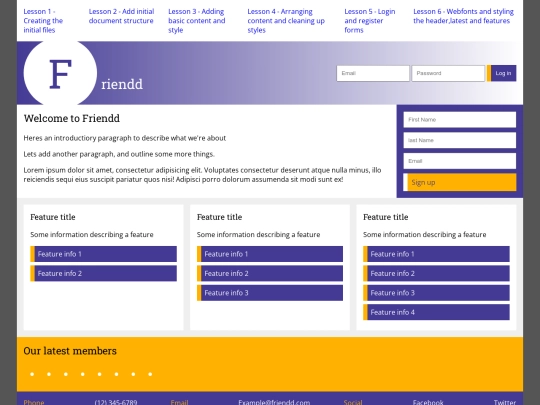 Lesson 6 -Adding Web font and styling the header, features and latest members screenshot