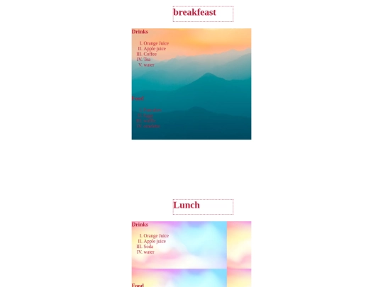menus screenshot