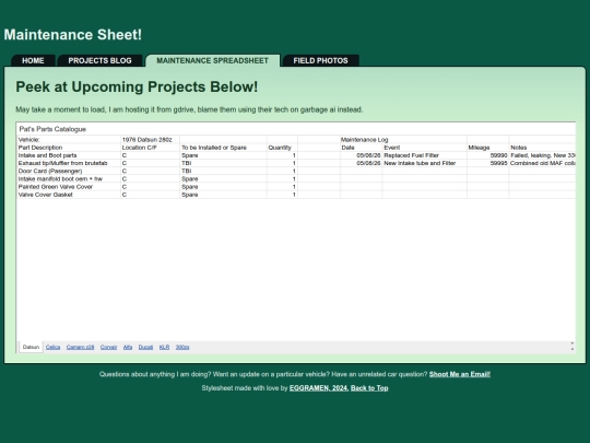 MaintSheet screenshot