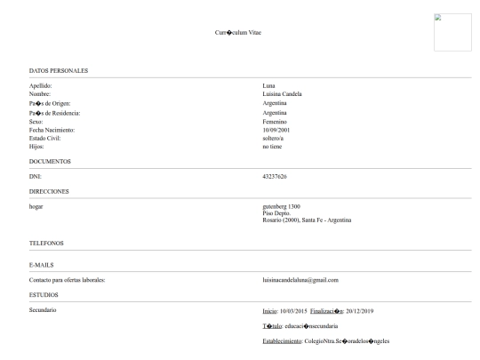 Curriculum Vitae screenshot