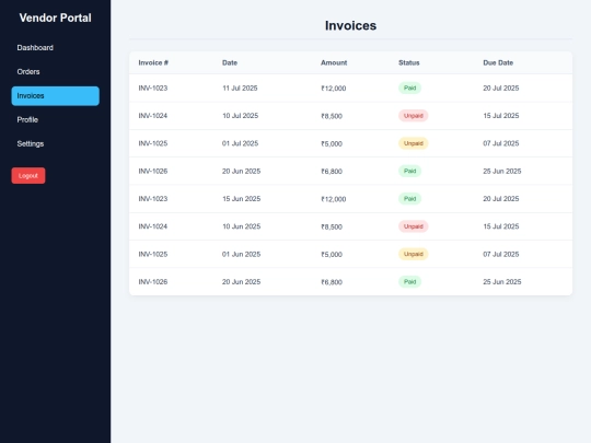 Websites/vendor page/invoices screenshot