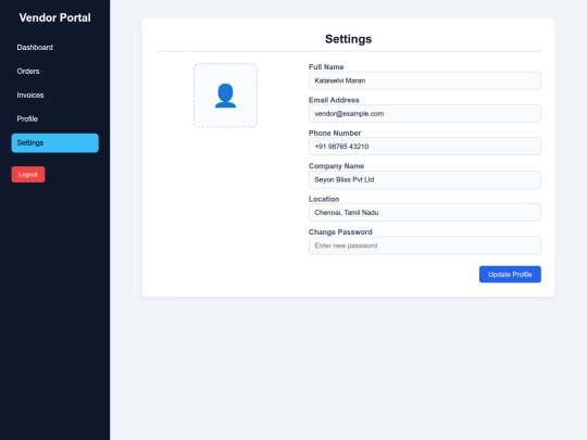 Websites/vendor page/settings screenshot