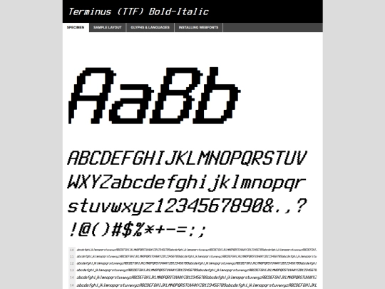terminusfont/terminusttf-bold-italic-4.49.3-demo screenshot