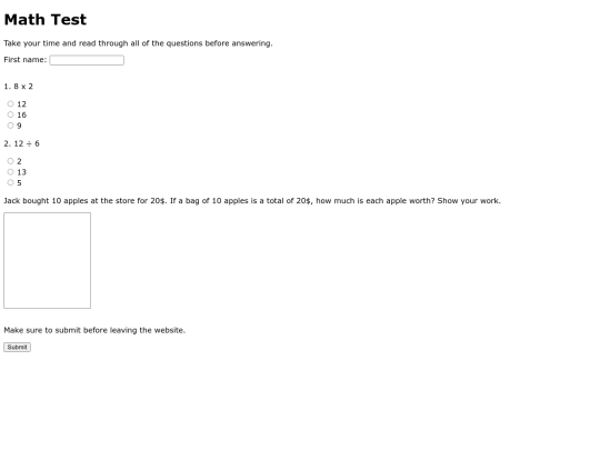 mathtest screenshot