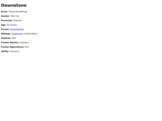 Cat Pages/Warriors/Dawnstone screenshot