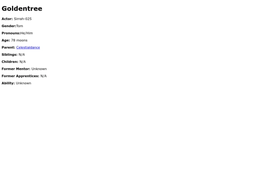 Cat Pages/Warriors/Goldentree screenshot