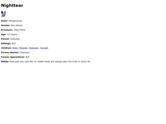 Cat Pages/Warriors/Nighttear screenshot