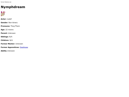 Cat Pages/Warriors/Nymphdream screenshot