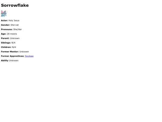 Cat Pages/Warriors/Sorrowflake screenshot