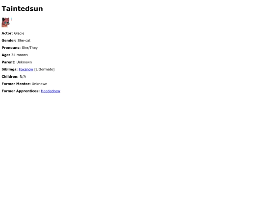 Cat Pages/Warriors/Taintedsun screenshot