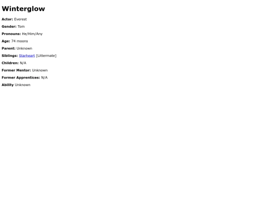 Cat Pages/Warriors/Winterglow screenshot