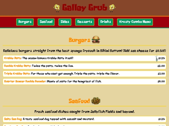 Galley_grub/menu screenshot