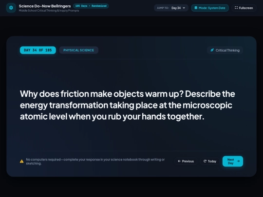 science/teach/bellringers screenshot